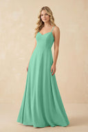 A-Line Chiffon Spaghetti Strap Bridesmaid Dress in Turquoise - KissProm BRIDESMAID DRESSES