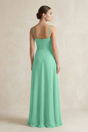 A - Line Chiffon Spaghetti Strap Bridesmaid Dress in Turquoise - KissProm Bridesmaid Dresses