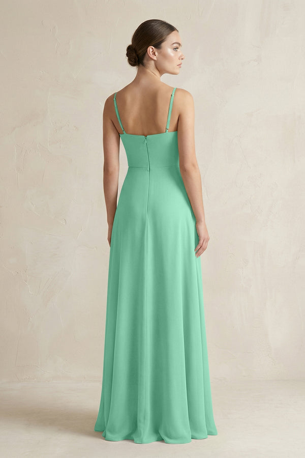 A - Line Chiffon Spaghetti Strap Bridesmaid Dress in Turquoise - KissProm Bridesmaid Dresses