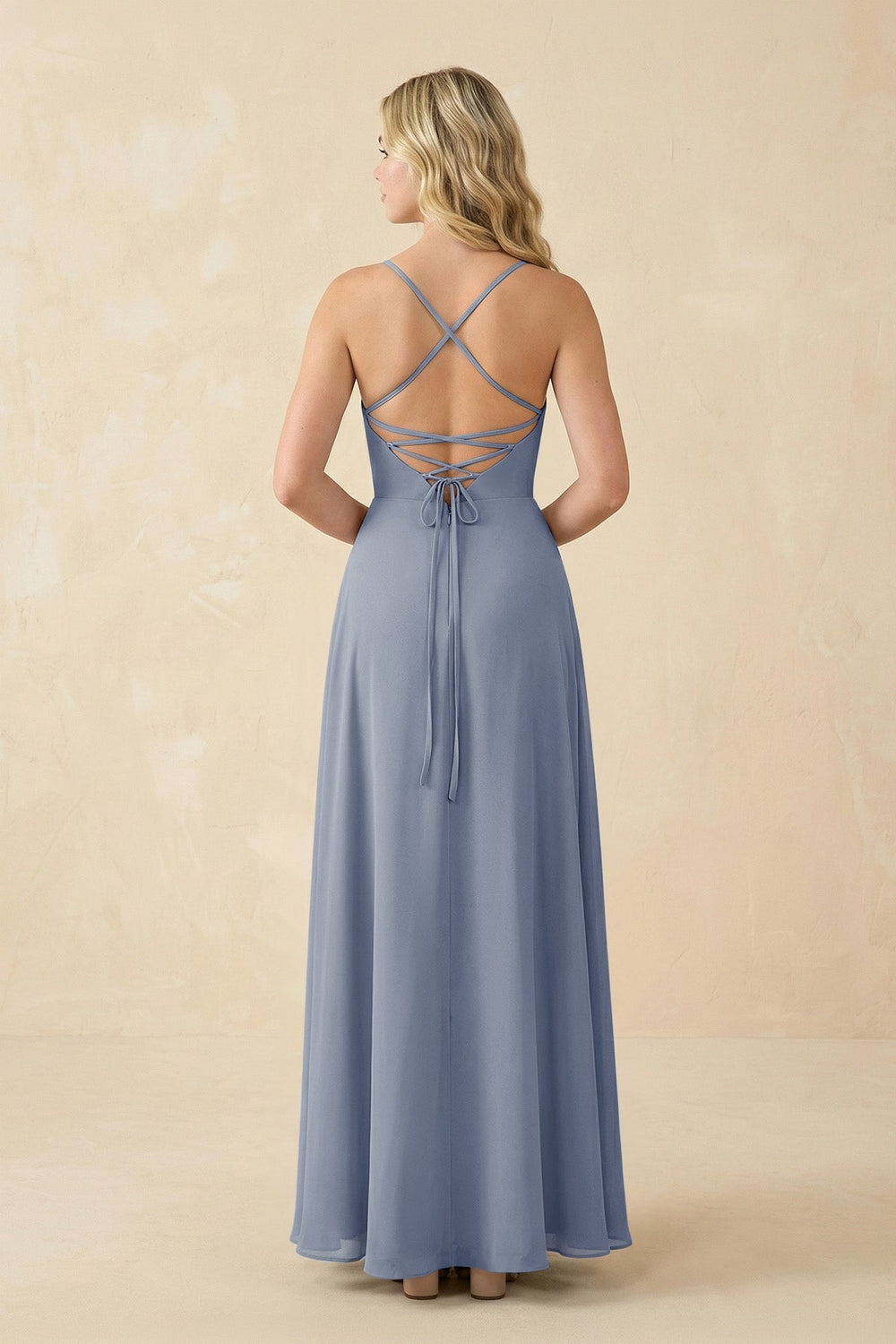 A-Line Chiffon Spaghetti Strap Bridesmaid Dress in Twilight - KissProm BRIDESMAID DRESSES