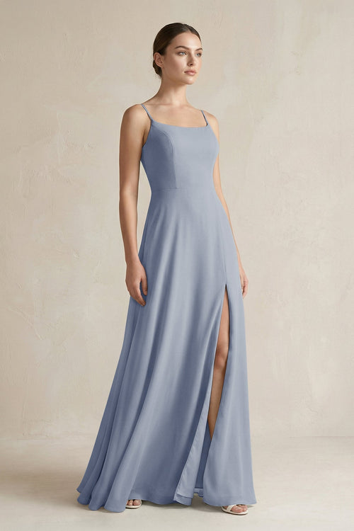 A - Line Chiffon Spaghetti Strap Bridesmaid Dress in Twilight - KissProm Bridesmaid Dresses
