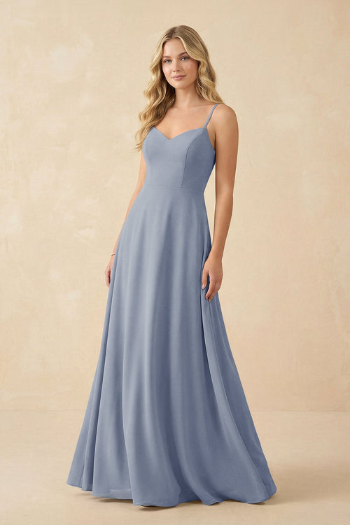 A-Line Chiffon Spaghetti Strap Bridesmaid Dress in Twilight - KissProm BRIDESMAID DRESSES