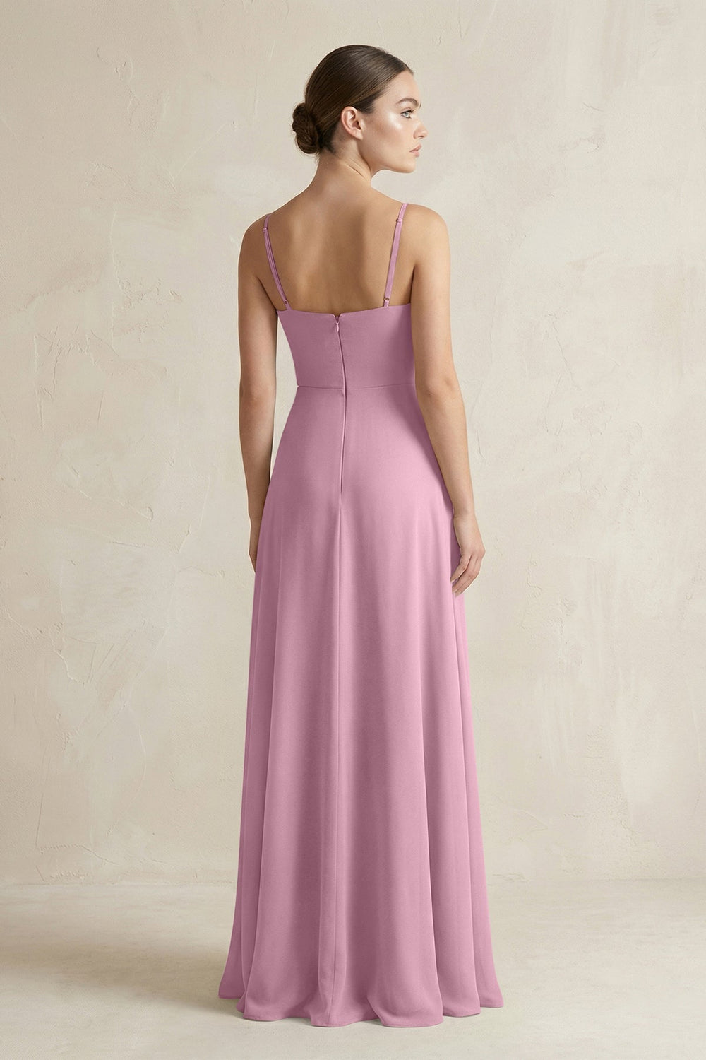 A - Line Chiffon Spaghetti Strap Bridesmaid Dress in Vintage Mauve - KissProm Bridesmaid Dresses