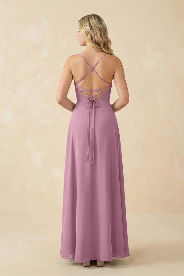 A-Line Chiffon Spaghetti Strap Bridesmaid Dress in Vintage Mauve - KissProm BRIDESMAID DRESSES