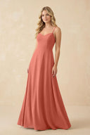 A-Line Chiffon Spaghetti Strap Bridesmaid Dress in Wild Rose - KissProm BRIDESMAID DRESSES