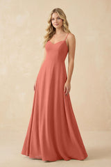 A-Line Chiffon Spaghetti Strap Bridesmaid Dress in Wild Rose - KissProm BRIDESMAID DRESSES