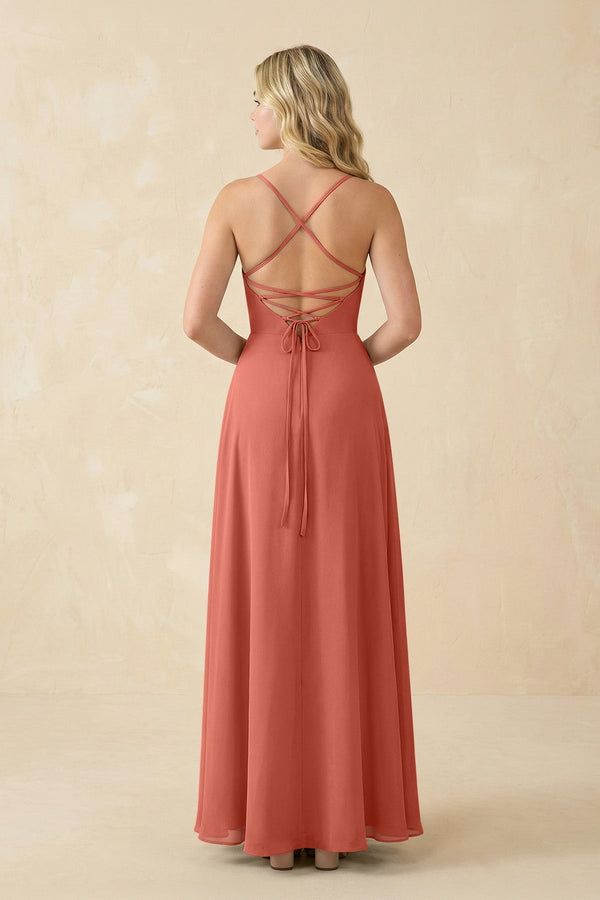 A-Line Chiffon Spaghetti Strap Bridesmaid Dress in Wild Rose - KissProm BRIDESMAID DRESSES