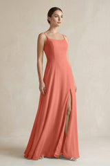 A - Line Chiffon Spaghetti Strap Bridesmaid Dress in Wild Rose - KissProm Bridesmaid Dresses