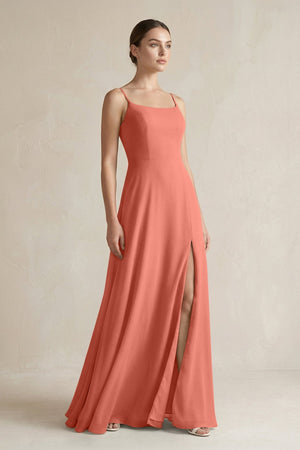 A - Line Chiffon Spaghetti Strap Bridesmaid Dress in Wild Rose - KissProm Bridesmaid Dresses