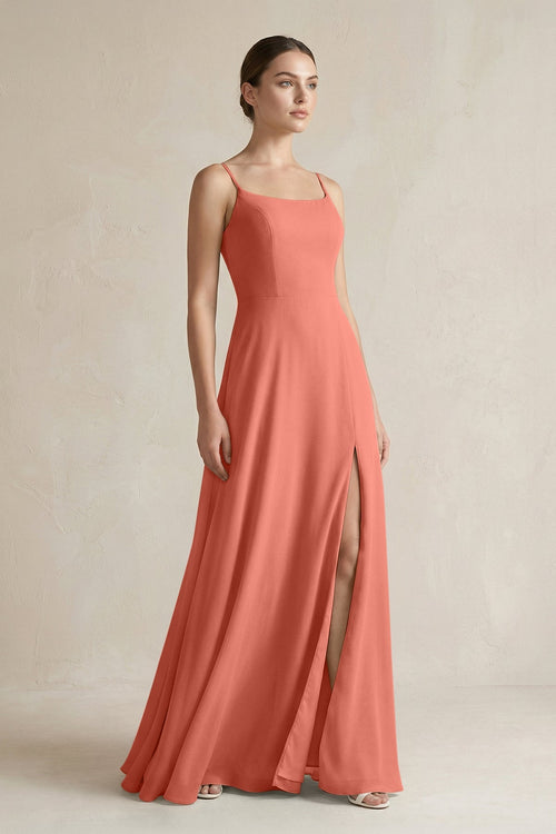 A - Line Chiffon Spaghetti Strap Bridesmaid Dress in Wild Rose - KissProm Bridesmaid Dresses