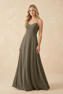 A-Line Chiffon Spaghetti Strap Bridesmaid Dress in Willow Green - KissProm BRIDESMAID DRESSES