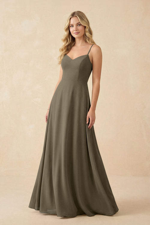 A-Line Chiffon Spaghetti Strap Bridesmaid Dress in Willow Green - KissProm BRIDESMAID DRESSES