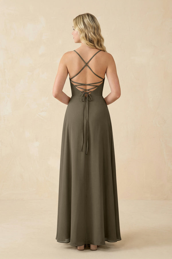 A-Line Chiffon Spaghetti Strap Bridesmaid Dress in Willow Green - KissProm BRIDESMAID DRESSES