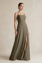 A - Line Chiffon Spaghetti Strap Bridesmaid Dress in Willow Green - KissProm Bridesmaid Dresses
