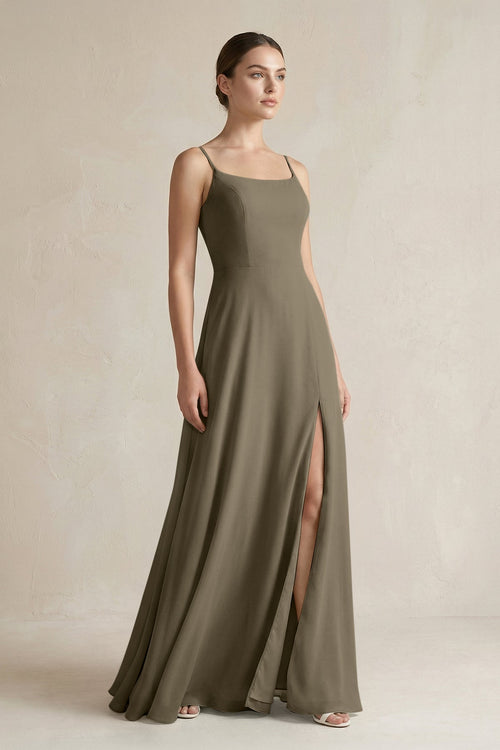A - Line Chiffon Spaghetti Strap Bridesmaid Dress in Willow Green - KissProm Bridesmaid Dresses