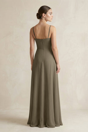 A - Line Chiffon Spaghetti Strap Bridesmaid Dress in Willow Green - KissProm Bridesmaid Dresses