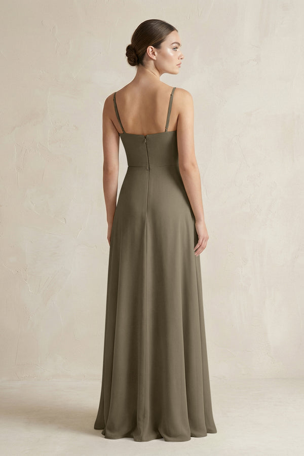 A - Line Chiffon Spaghetti Strap Bridesmaid Dress in Willow Green - KissProm Bridesmaid Dresses