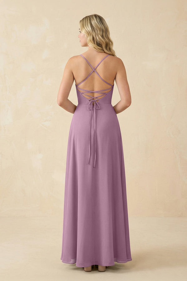A-Line Chiffon Spaghetti Strap Bridesmaid Dress in Wisteria - KissProm BRIDESMAID DRESSES