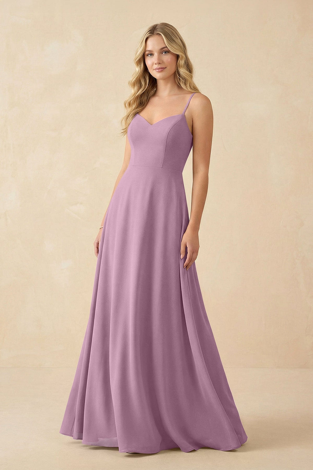 A-Line Chiffon Spaghetti Strap Bridesmaid Dress in Wisteria - KissProm BRIDESMAID DRESSES