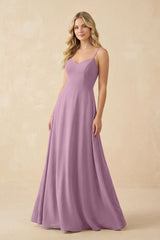 A-Line Chiffon Spaghetti Strap Bridesmaid Dress in Wisteria - KissProm BRIDESMAID DRESSES