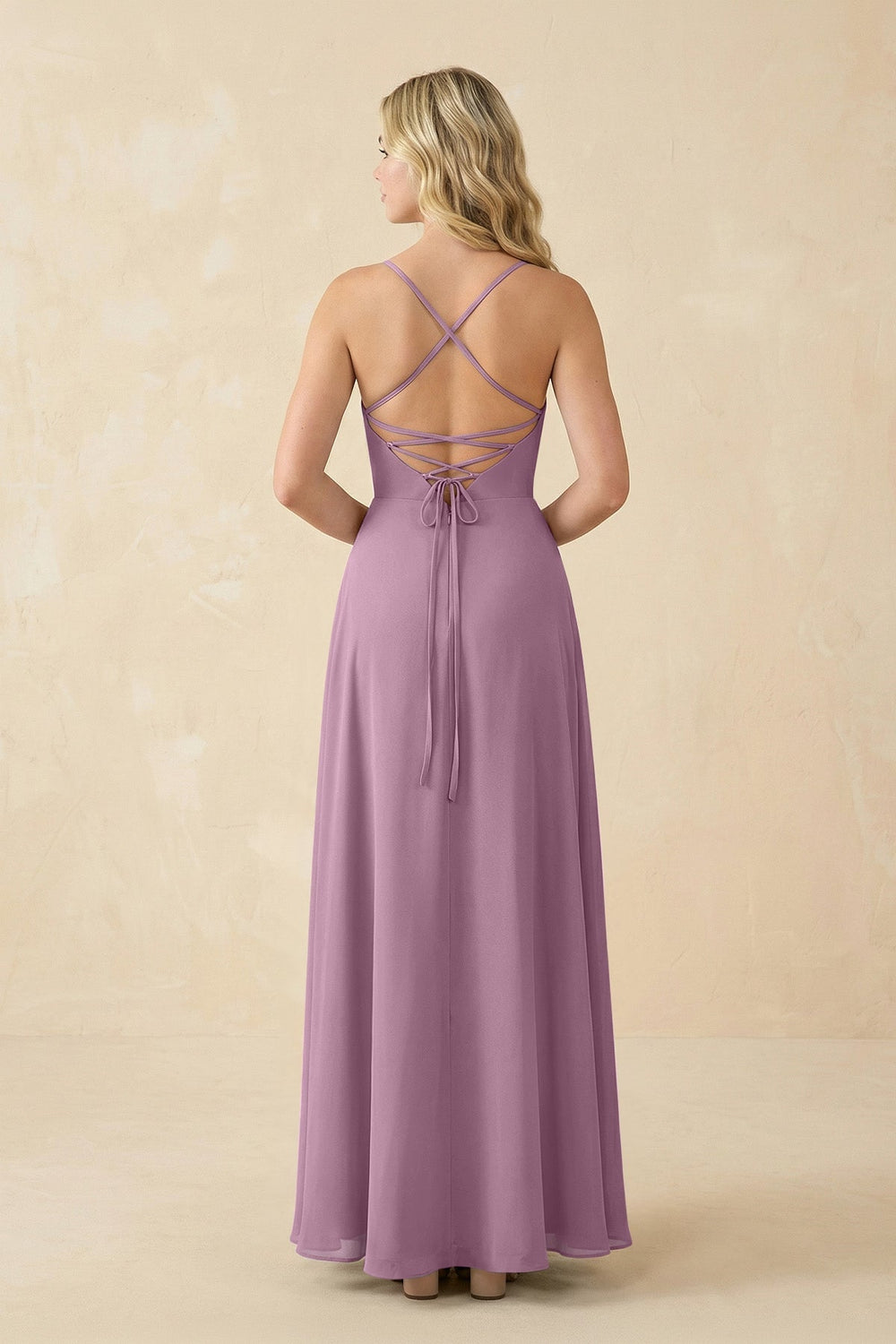 A-Line Chiffon Spaghetti Strap Bridesmaid Dress in Wisteria - KissProm BRIDESMAID DRESSES
