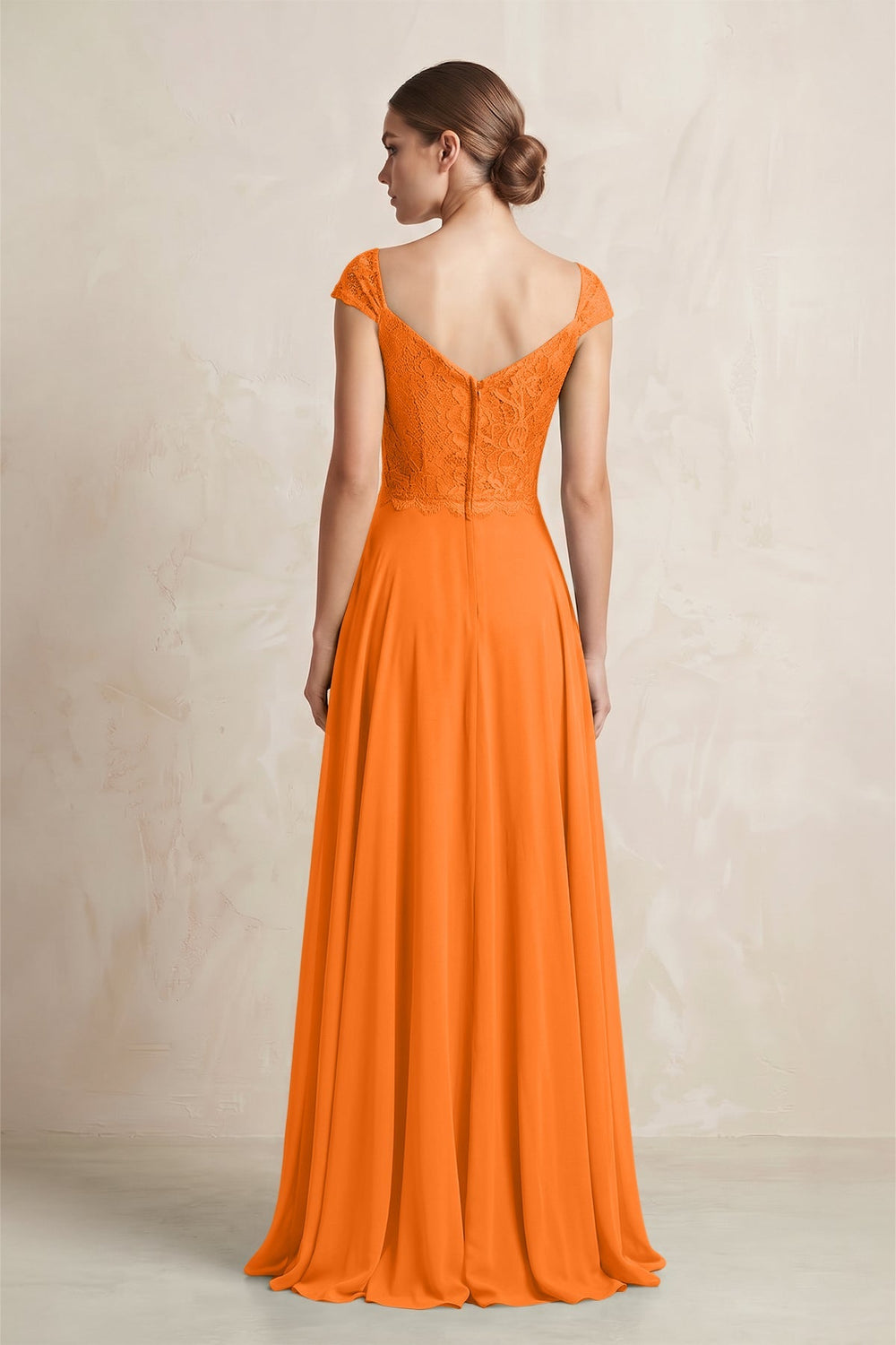 A - Line Chiffon V - Neck Pleated Bridesmaid Dress with Cap Sleeves in Cinnamon - KissProm Bridesmaid Dresses