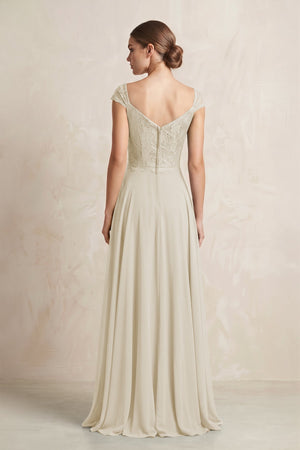 A - Line Chiffon V - Neck Pleated Bridesmaid Dress with Cap Sleeves in Dove Gray - KissProm Bridesmaid Dresses