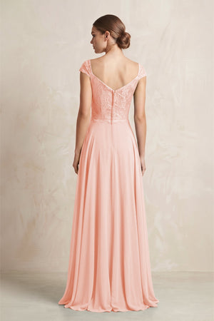 A - Line Chiffon V - Neck Pleated Bridesmaid Dress with Cap Sleeves in Rose Petal - KissProm Bridesmaid Dresses