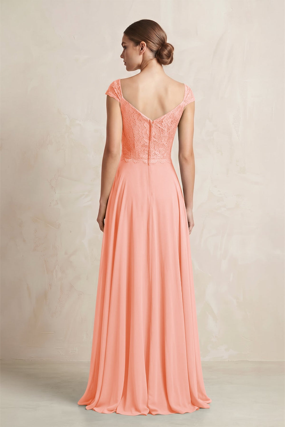 A - Line Chiffon V - Neck Pleated Bridesmaid Dress with Cap Sleeves in Rosette - KissProm Bridesmaid Dresses