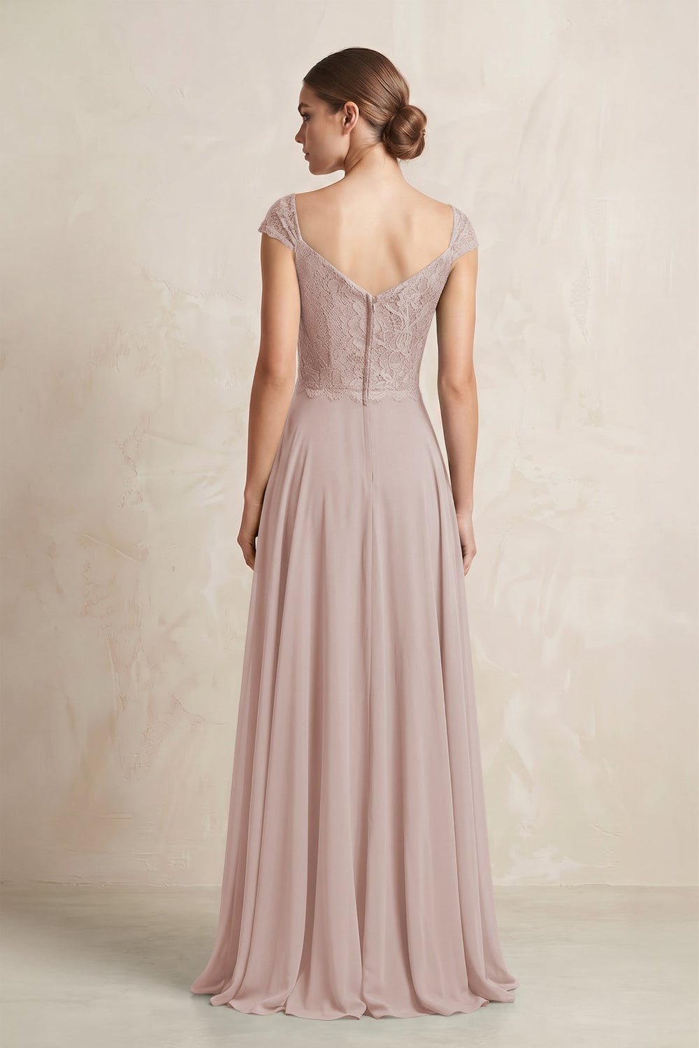 A - Line Chiffon V - Neck Pleated Bridesmaid Dress with Cap Sleeves in Toffee - KissProm Bridesmaid Dresses