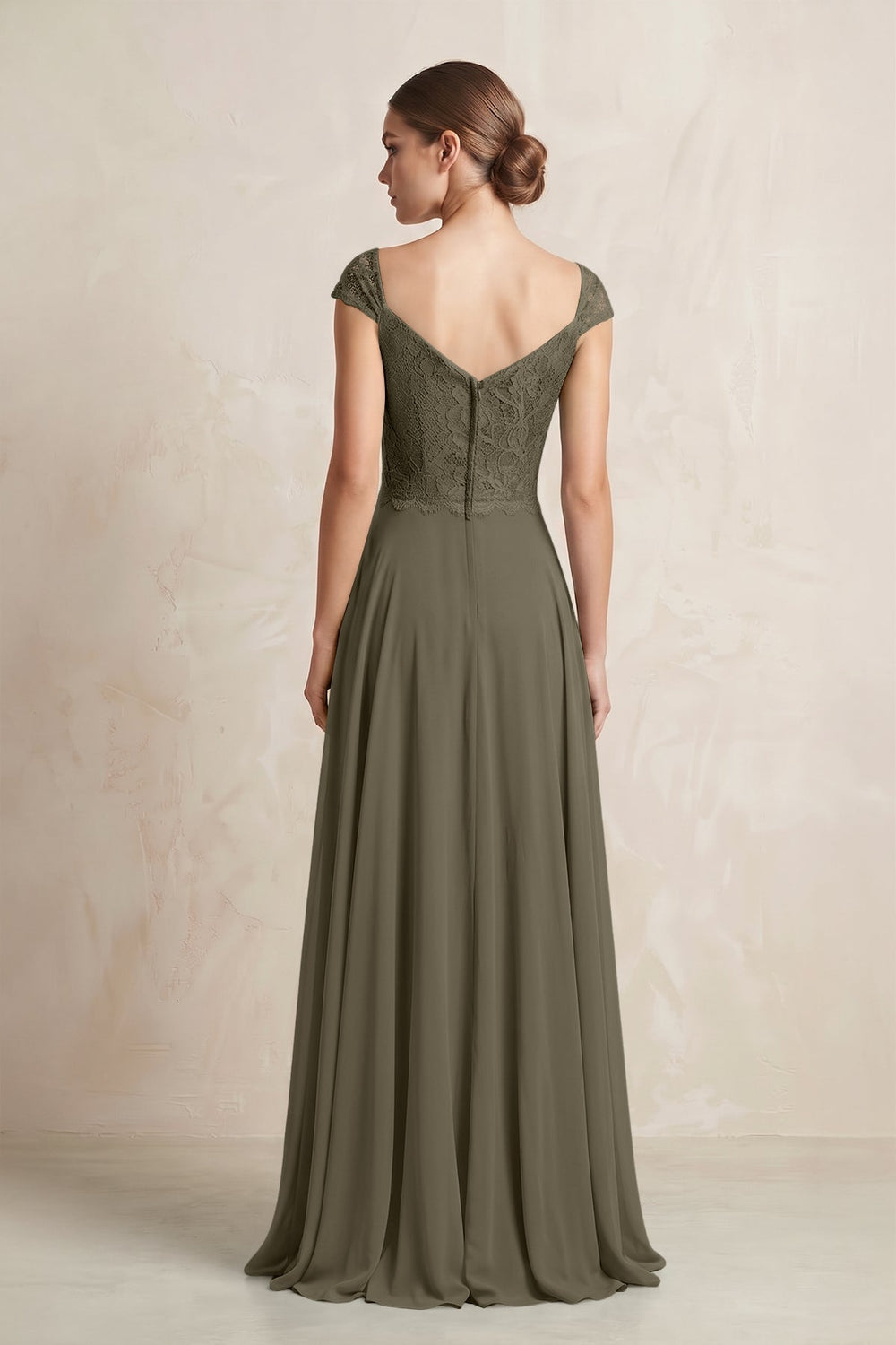 A - Line Chiffon V - Neck Pleated Bridesmaid Dress with Cap Sleeves in Willow Green - KissProm Bridesmaid Dresses