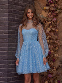 A-Line Corset Homecoming Dress with Sleeves-KissProm