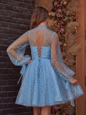 A-Line Corset Homecoming Dress with Sleeves-KissProm