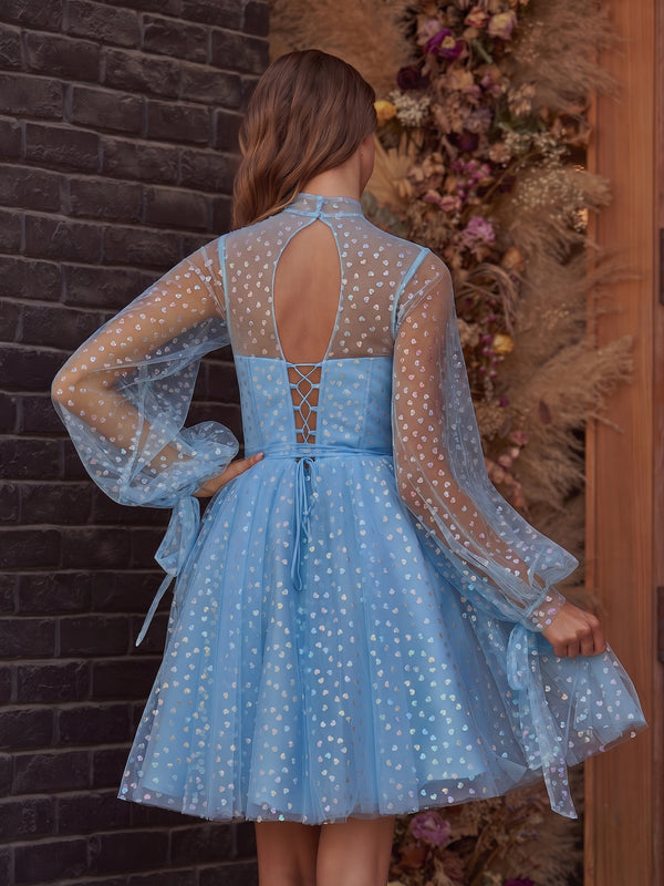 A-Line Corset Homecoming Dress with Sleeves-KissProm