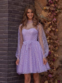 A-Line Corset Homecoming Dress with Sleeves-KissProm