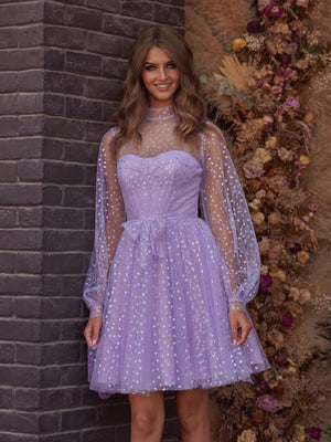 A-Line Corset Homecoming Dress with Sleeves-KissProm
