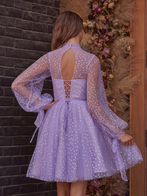A-Line Corset Homecoming Dress with Sleeves-KissProm