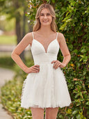 White A-Line Deep V Neck Ruched Short Homecoming Dress - KISSPROM