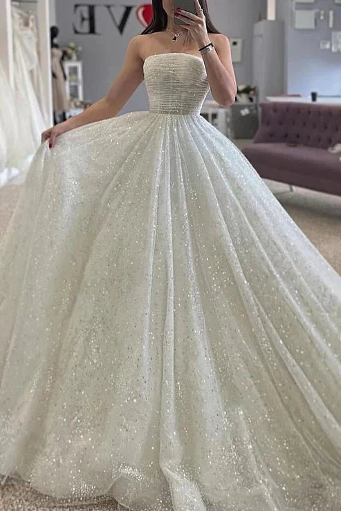 A-Line Detachable Off-Shoulder Empire Glitter Tulle Wedding Dress A-Line Detachable Off-Shoulder Empire Glitter Tulle Wedding Dress