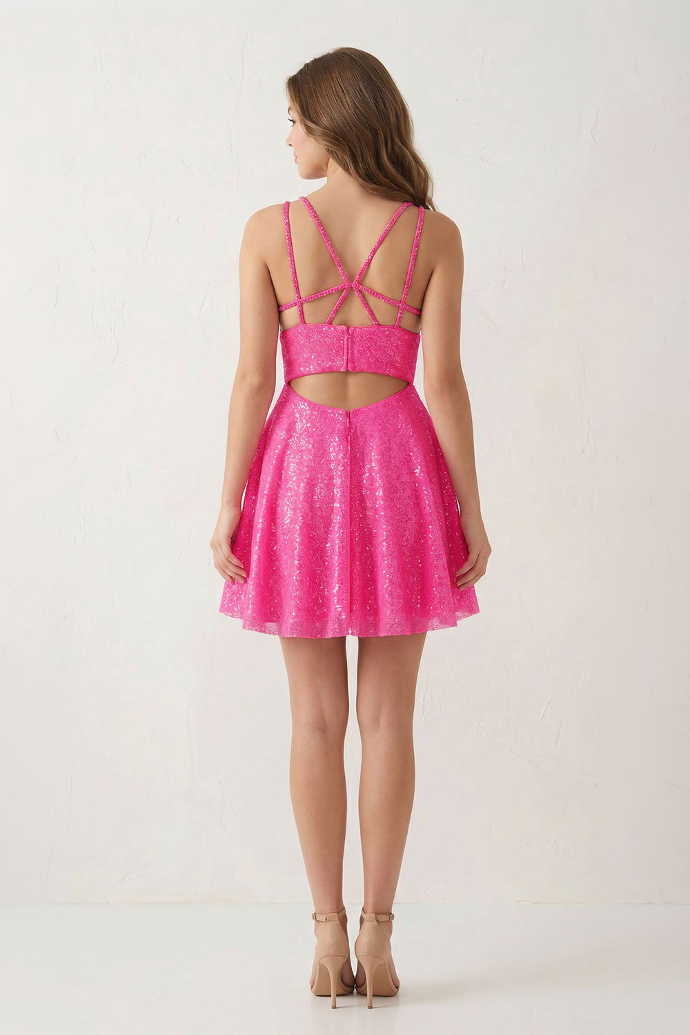 A-Line Double Straps Sequins Homecoming Dress - KissProm