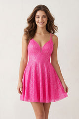 A-Line Double Straps Sequins Homecoming Dress - KissProm