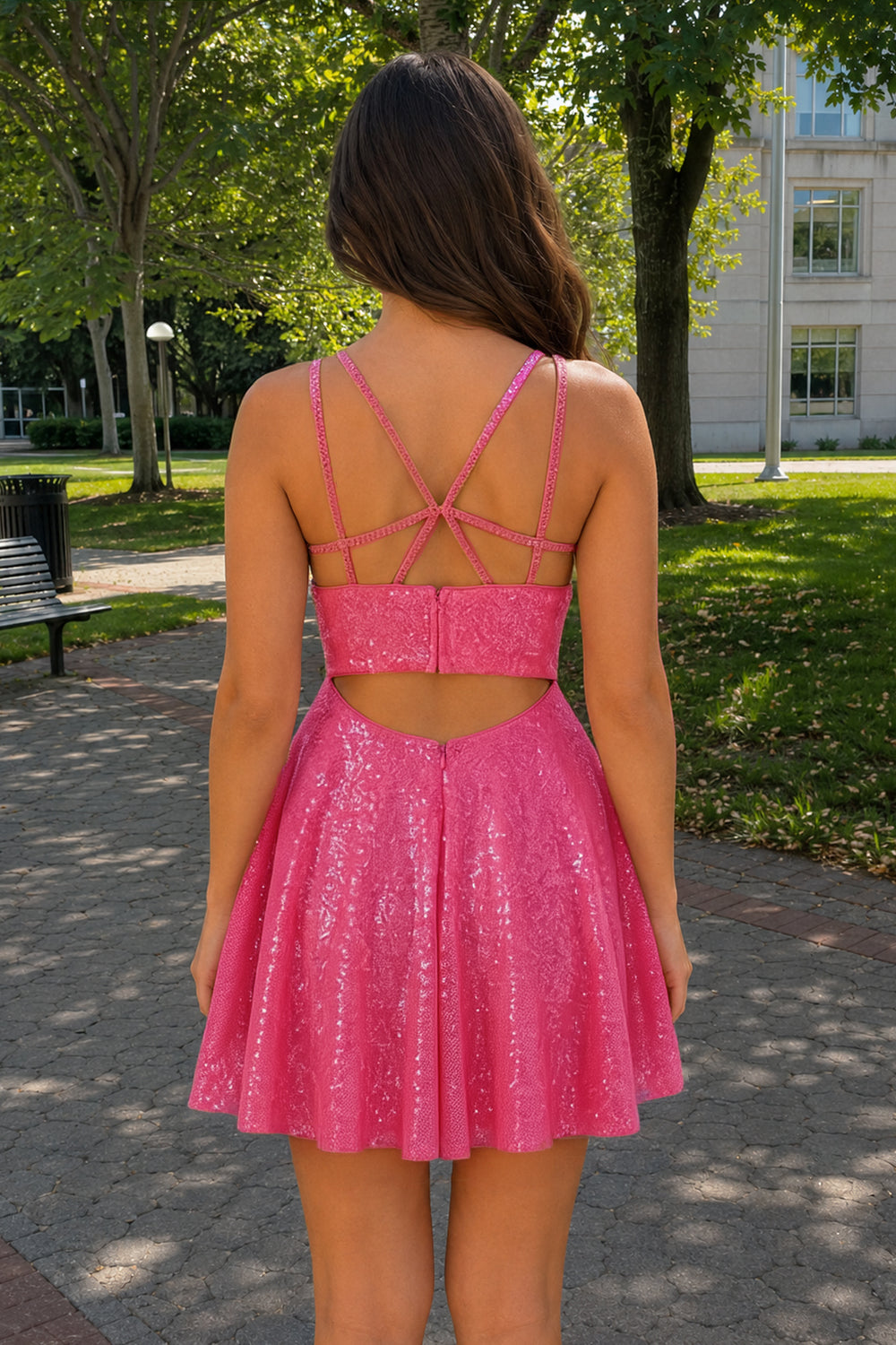 Red A-Line Double Straps Sequins Homecoming Dress | KISSPROM