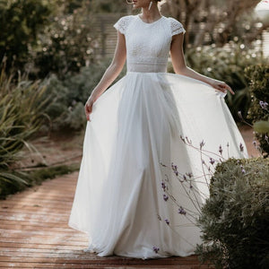 A-Line Exquisite Lace Appliqued Cap Sleeves Wedding Dress, Diamond White / 8 A-Line Exquisite Lace Appliqued Cap Sleeves Wedding Dress, Diamond White / 8