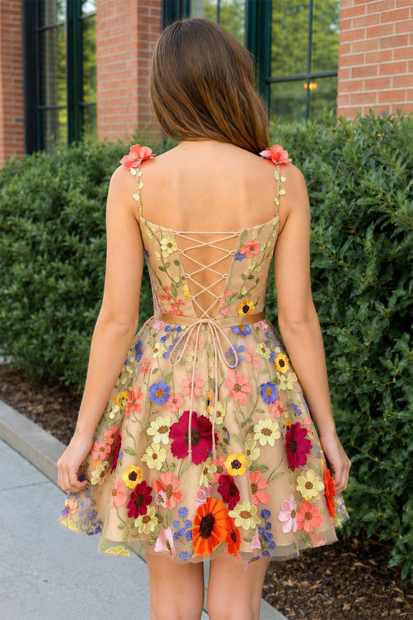 Sophie | A Line Floral Short Homecoming Dress With 3D Flowers