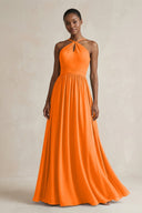 A - Line Halter Chiffon Ruched Bridesmaid Dress in Cinnamon - KissProm Bridesmaid Dresses