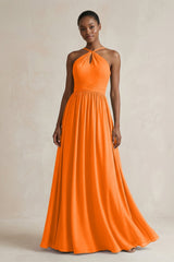 A - Line Halter Chiffon Ruched Bridesmaid Dress in Cinnamon - KissProm Bridesmaid Dresses