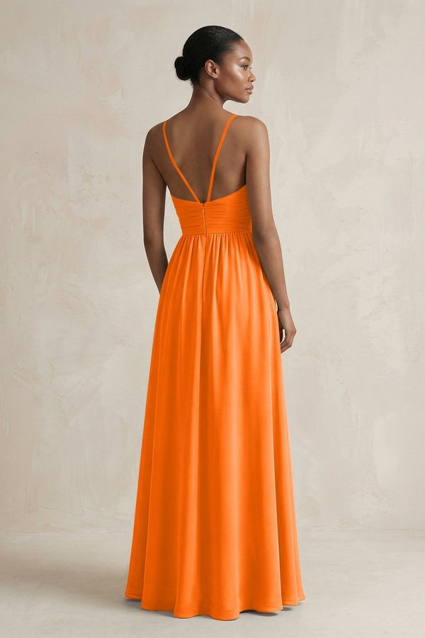 A - Line Halter Chiffon Ruched Bridesmaid Dress in Cinnamon - KissProm Bridesmaid Dresses