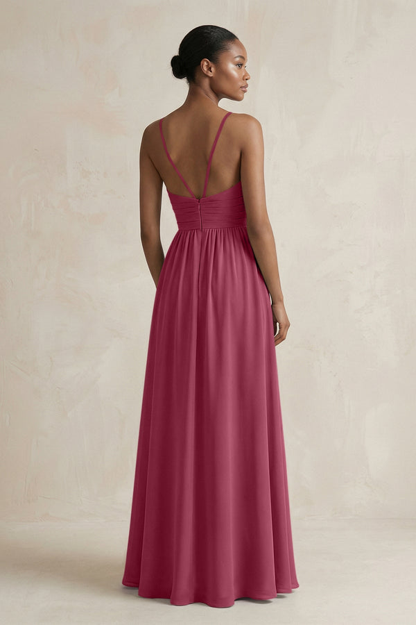 A - Line Halter Chiffon Ruched Bridesmaid Dress in Desert Rose - KissProm Bridesmaid Dresses