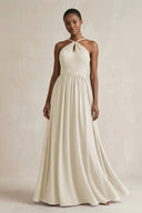 A - Line Halter Chiffon Ruched Bridesmaid Dress in Dove Gray - KissProm Bridesmaid Dresses
