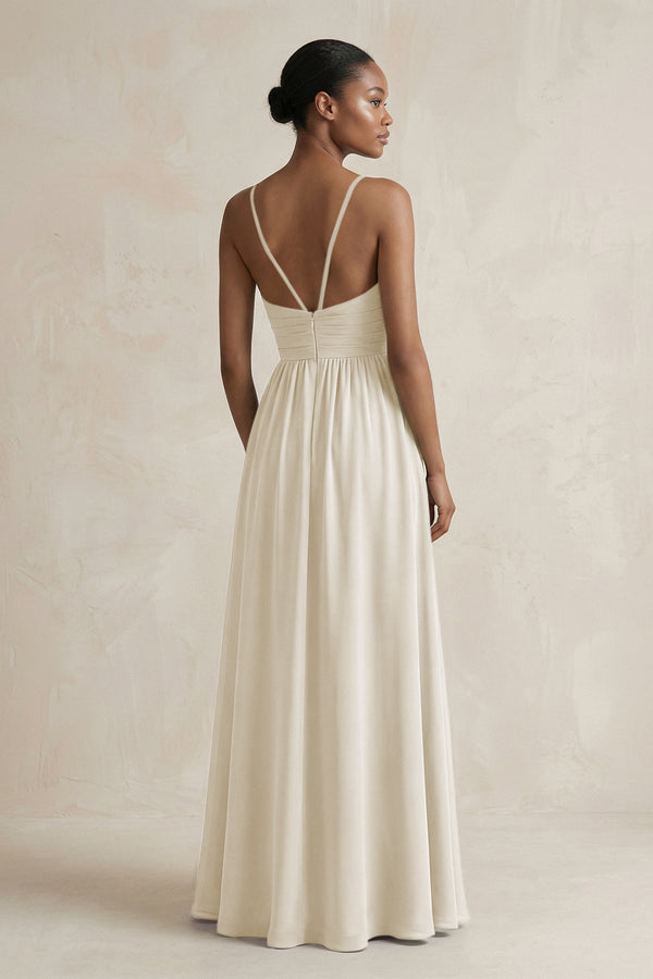 A - Line Halter Chiffon Ruched Bridesmaid Dress in Dove Gray - KissProm Bridesmaid Dresses